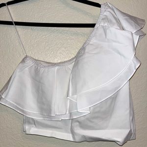 Ruffled, one shoulder, cropped top.